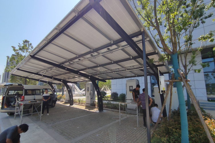 湖南岳阳湘阴九车位光伏车棚价格河北金标是您的选择